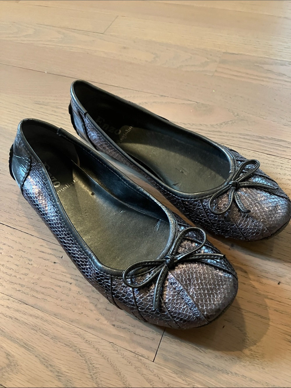 Enzo Angiolini Metallic Pewter Snake-Texture Ballet Flats